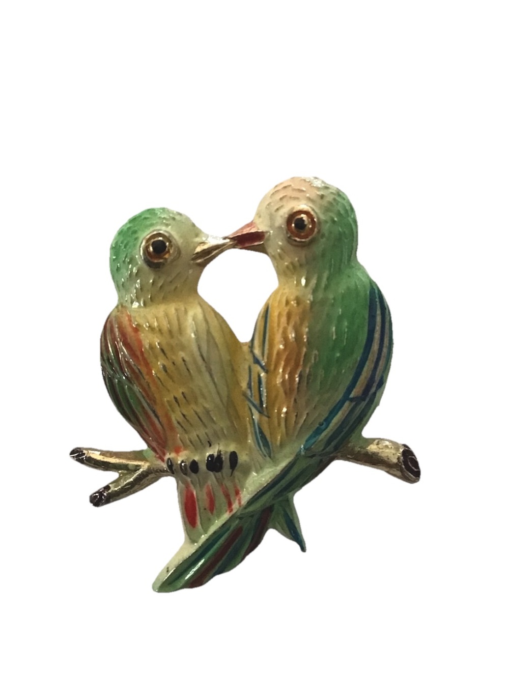 Vintage 1970s Enamel Love Birds Brooch
